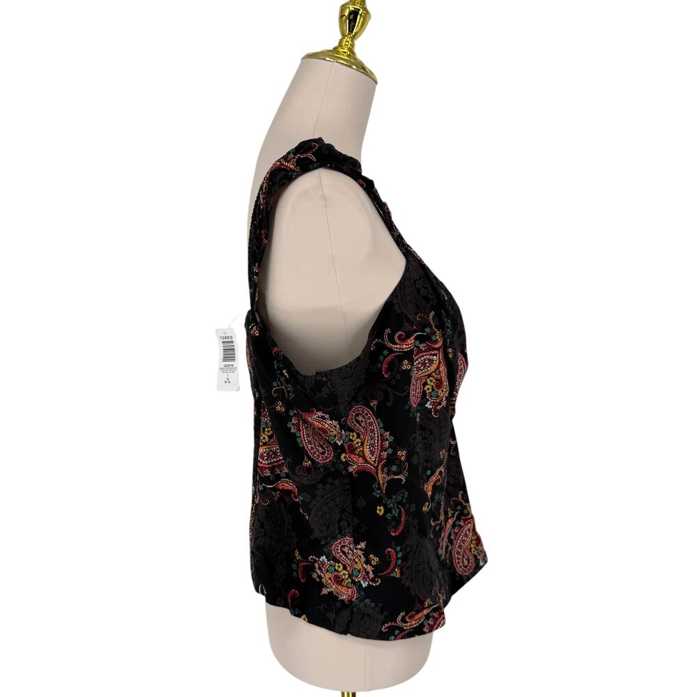 Torrid Challis Smocked Top 1X 14 16 Black Paisley Floral Sweetheart Boho Crop - Picture 8 of 12